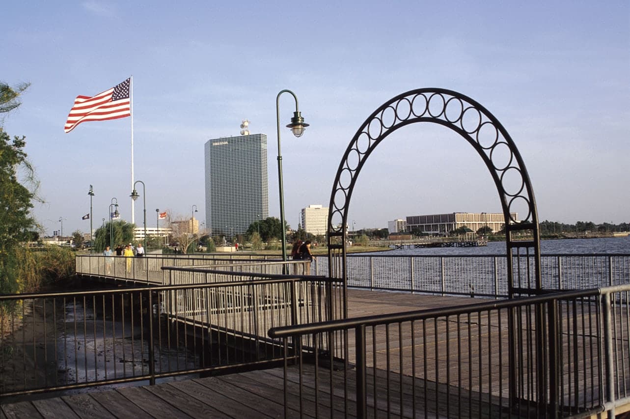 Lake Charles waterfront boardwalk in Louisiana