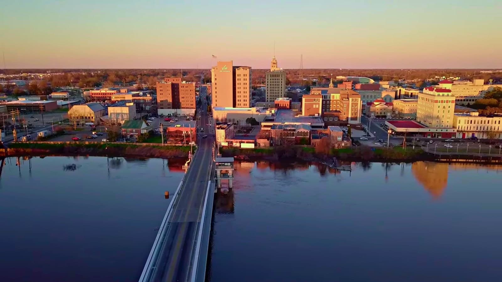 Downtown Monroe beside the Ouachita River